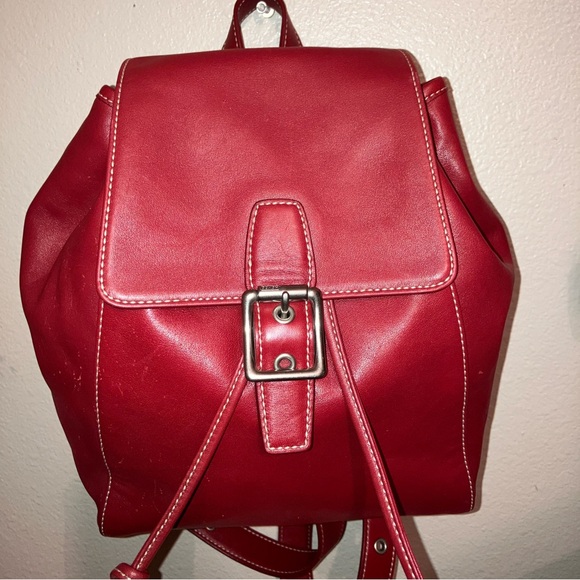 Coach Red Leather Drawstring Backpack - Picture 1 of 16